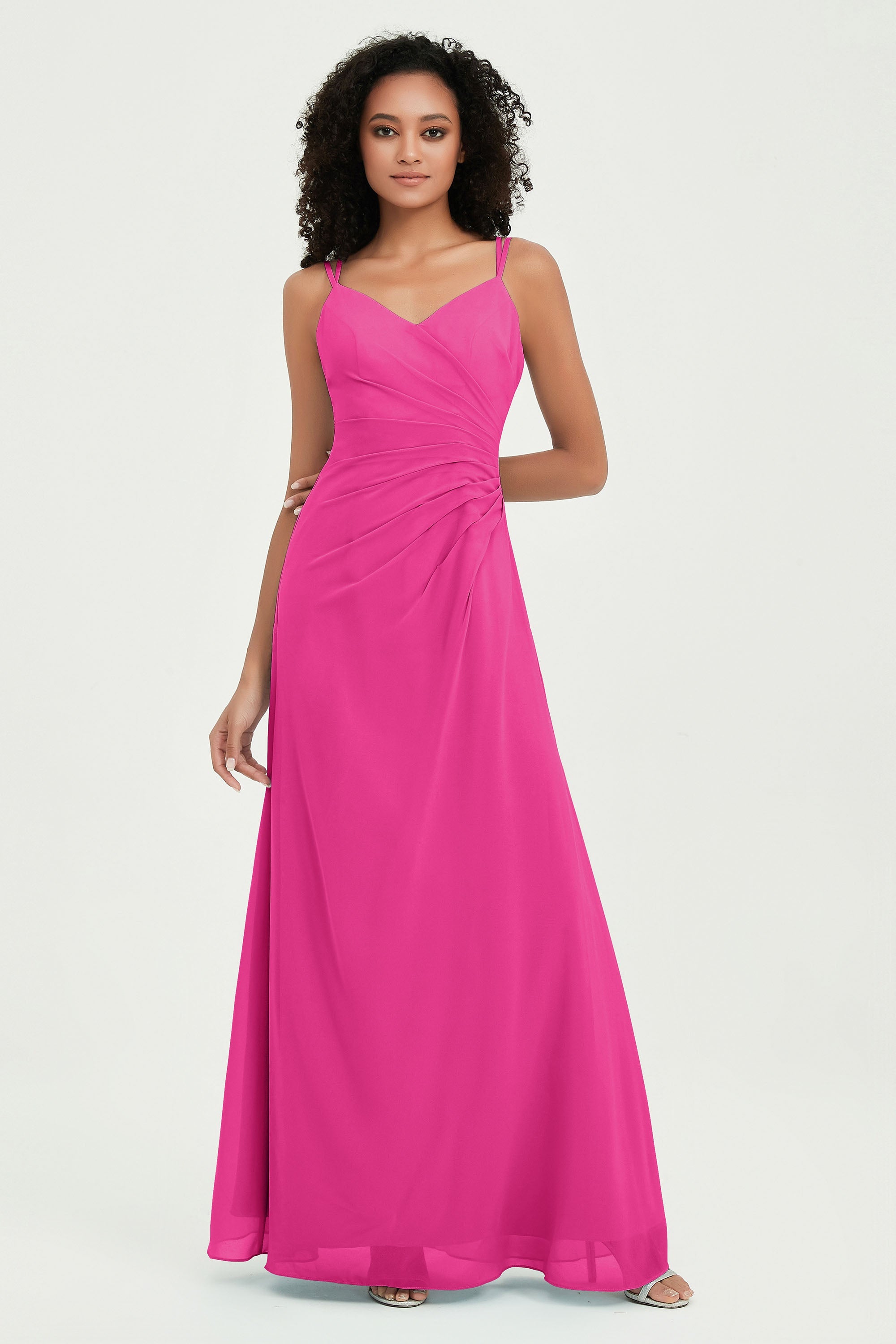 Maxi Chiffon Women's Formal Evening Dresses V Neck Bridesmaid Gowns Dress