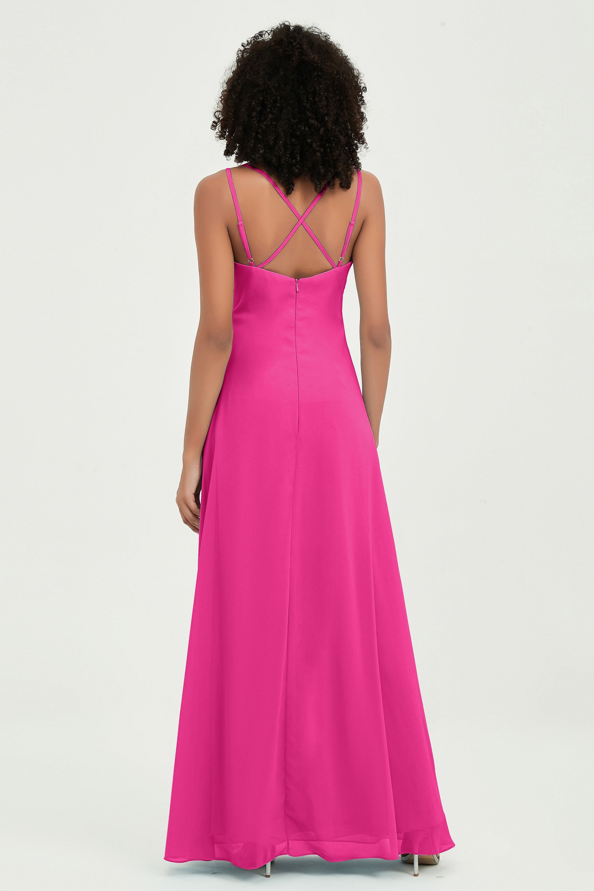 Maxi Chiffon Women's Formal Evening Dresses V Neck Bridesmaid Gowns Dress