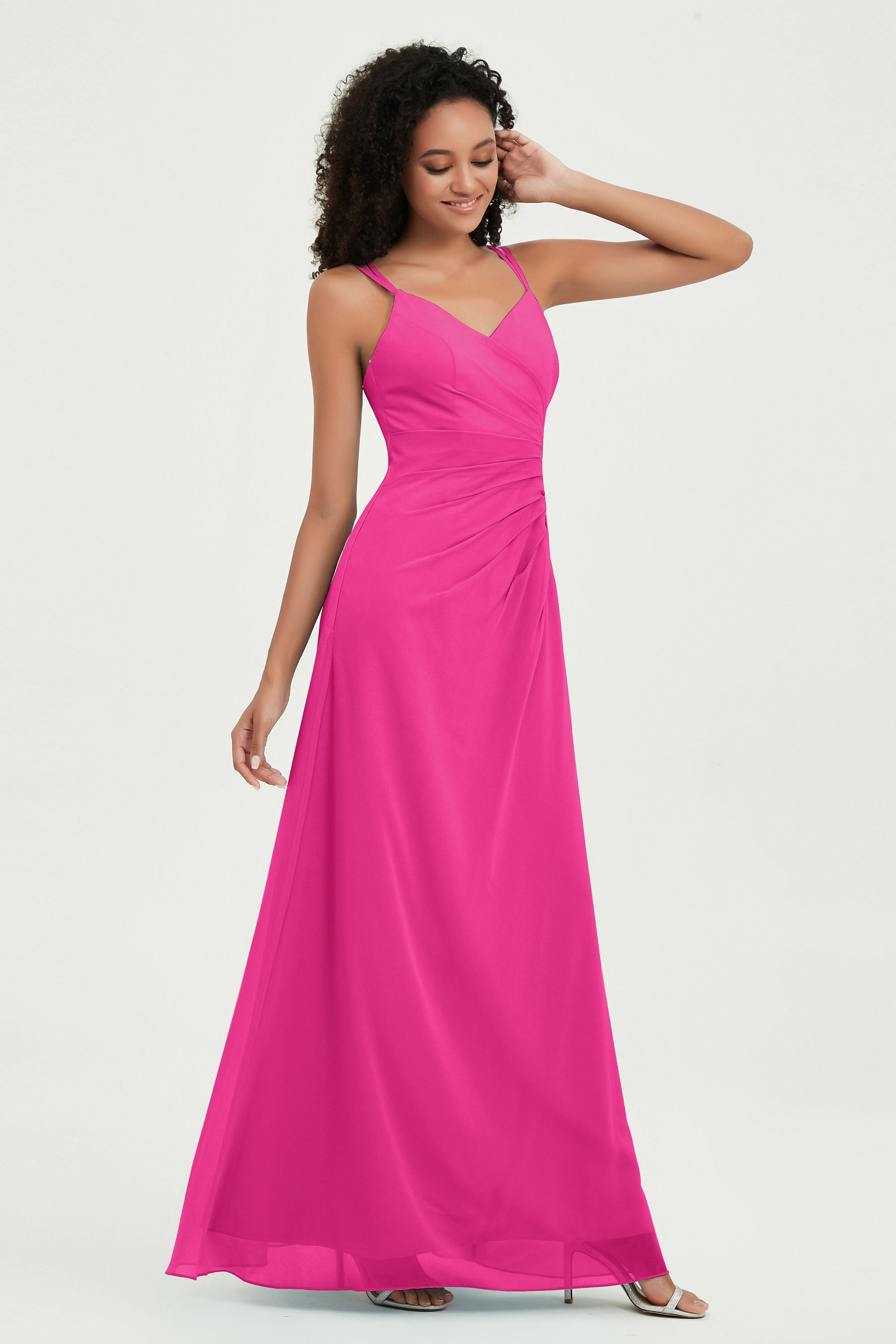 Maxi Chiffon Women's Formal Evening Dresses V Neck Bridesmaid Gowns Dress
