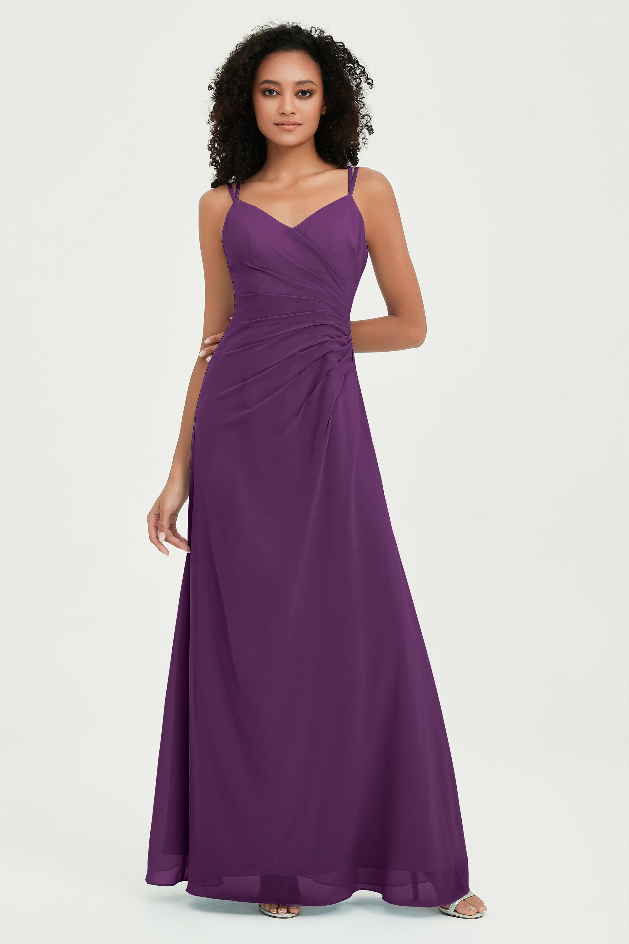 Maxi Chiffon Women's Formal Evening Dresses V Neck Bridesmaid Gowns Dress