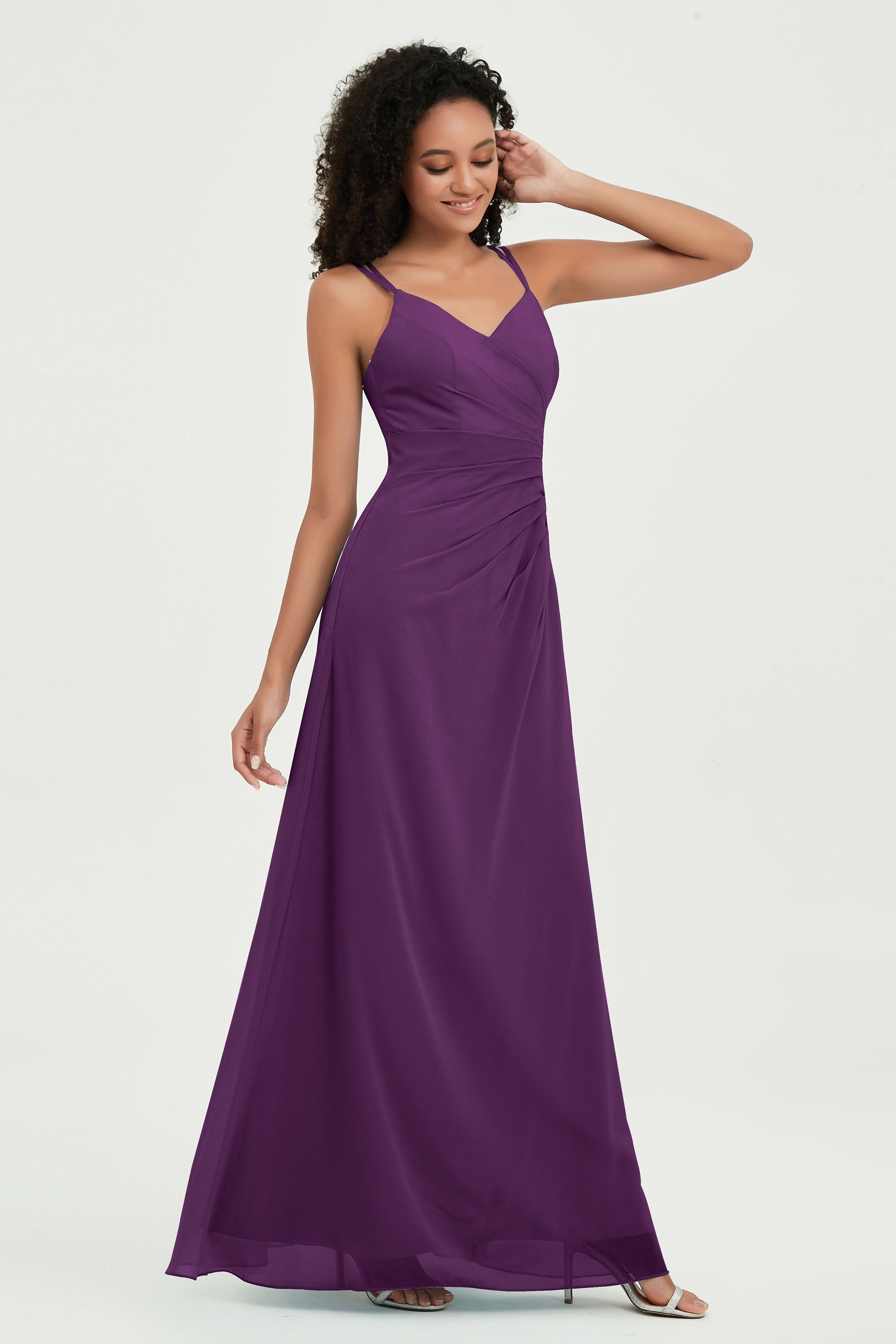 Maxi Chiffon Women's Formal Evening Dresses V Neck Bridesmaid Gowns Dress