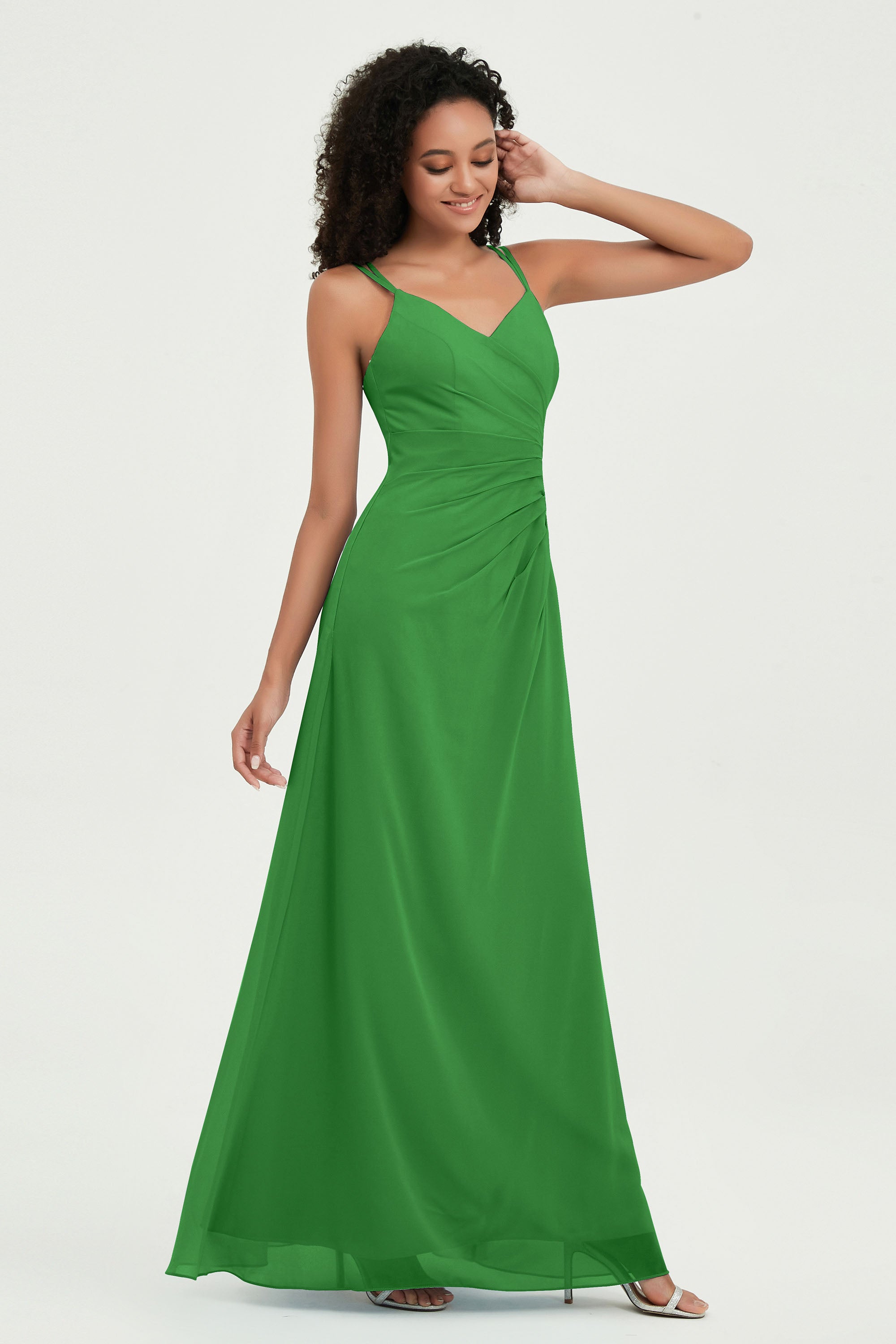 Maxi Chiffon Women's Formal Evening Dresses V Neck Bridesmaid Gowns Dress