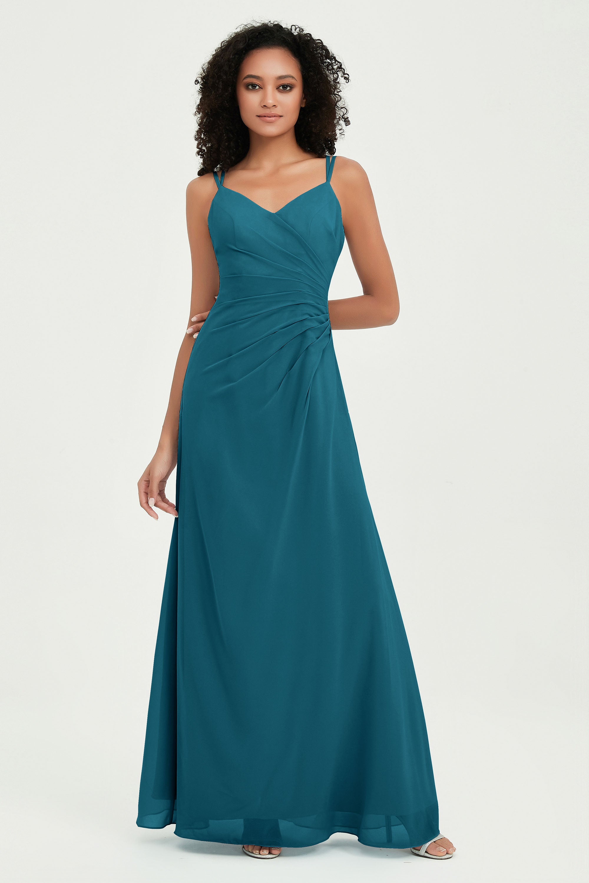 Maxi Chiffon Women's Formal Evening Dresses V Neck Bridesmaid Gowns Dress