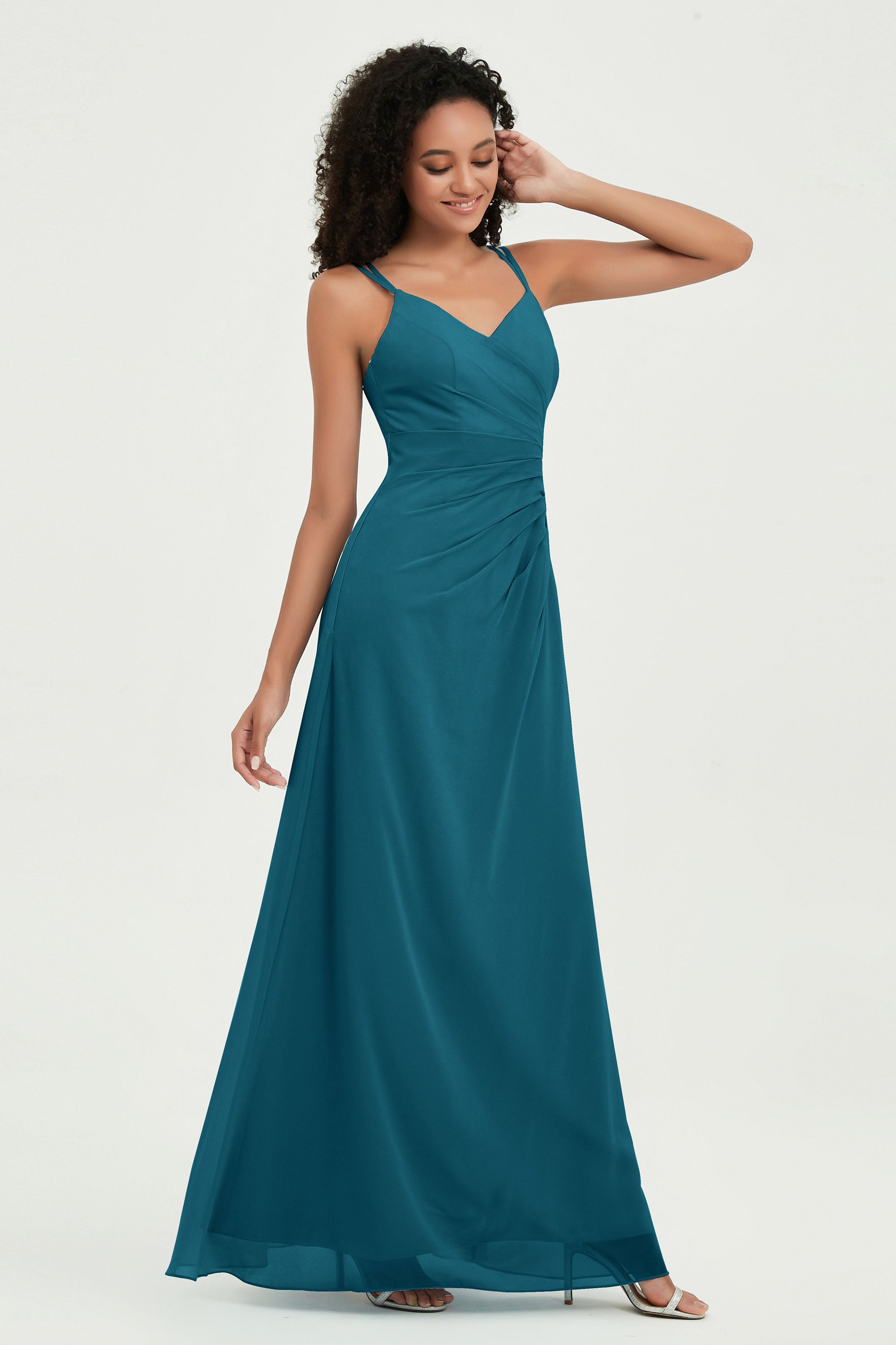 Maxi Chiffon Women's Formal Evening Dresses V Neck Bridesmaid Gowns Dress