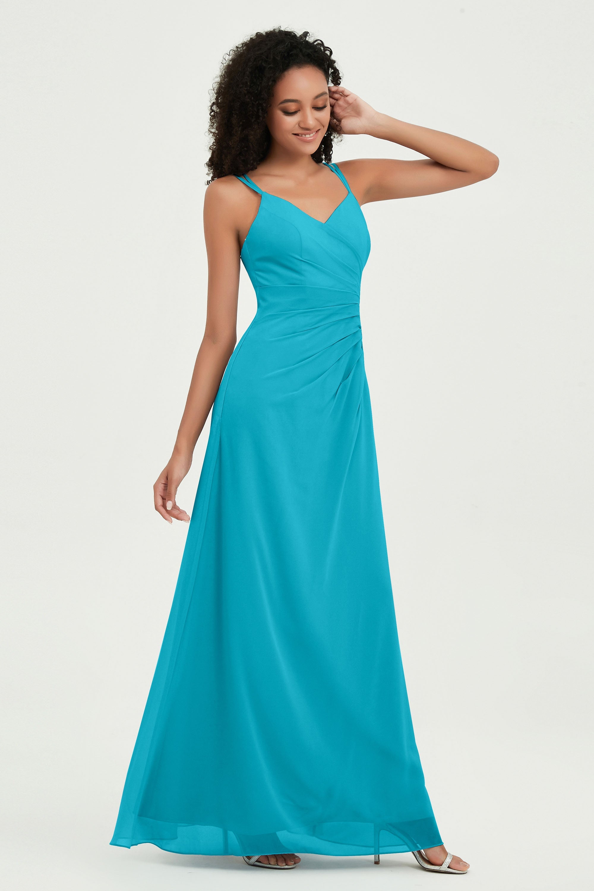Maxi Chiffon Women's Formal Evening Dresses V Neck Bridesmaid Gowns Dress