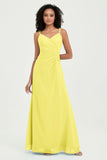 Maxi Chiffon Women's Formal Evening Dresses V Neck Bridesmaid Gowns Dress