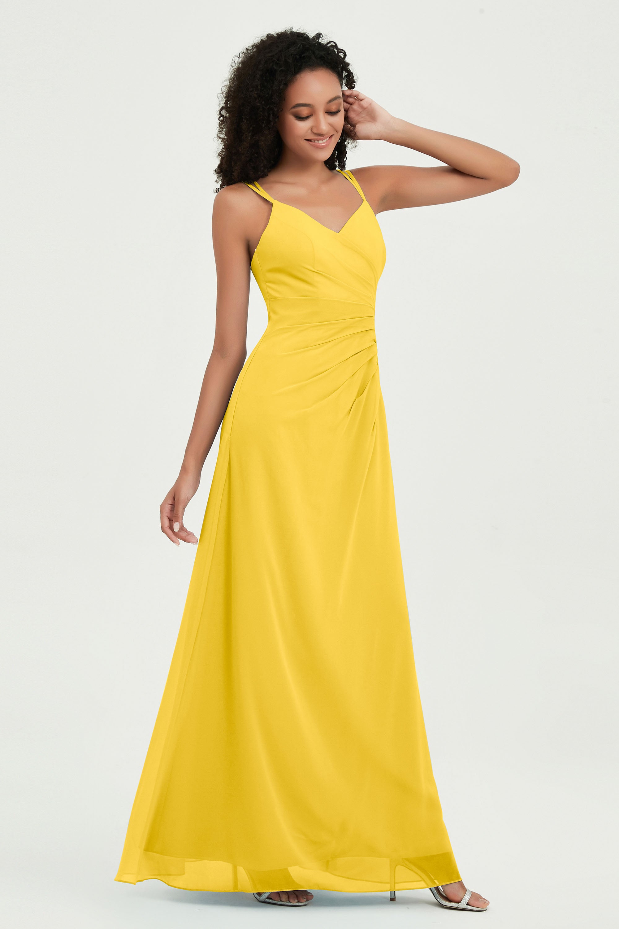 Maxi Chiffon Women's Formal Evening Dresses V Neck Bridesmaid Gowns Dress
