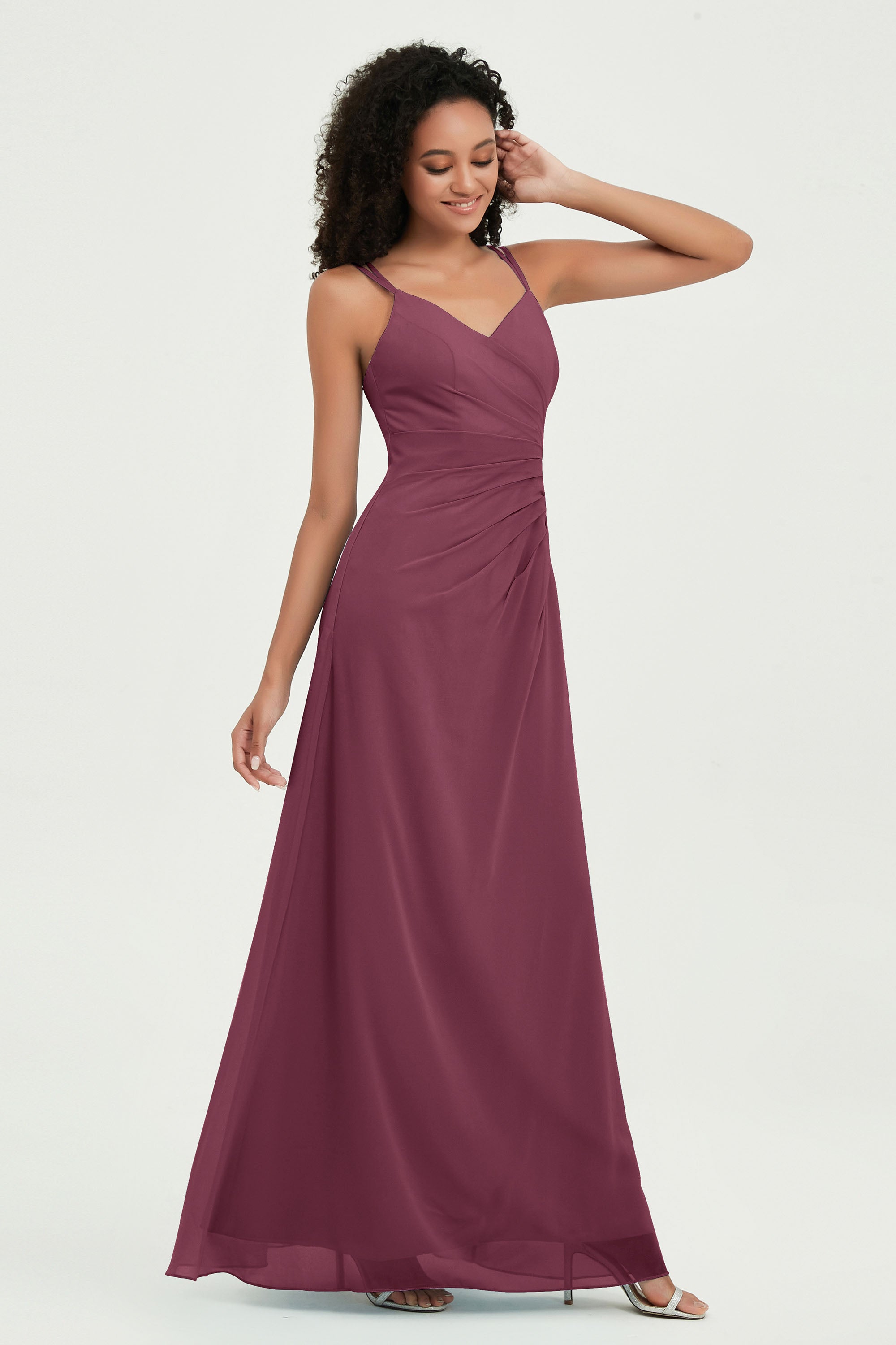 Maxi Chiffon Women's Formal Evening Dresses V Neck Bridesmaid Gowns Dress