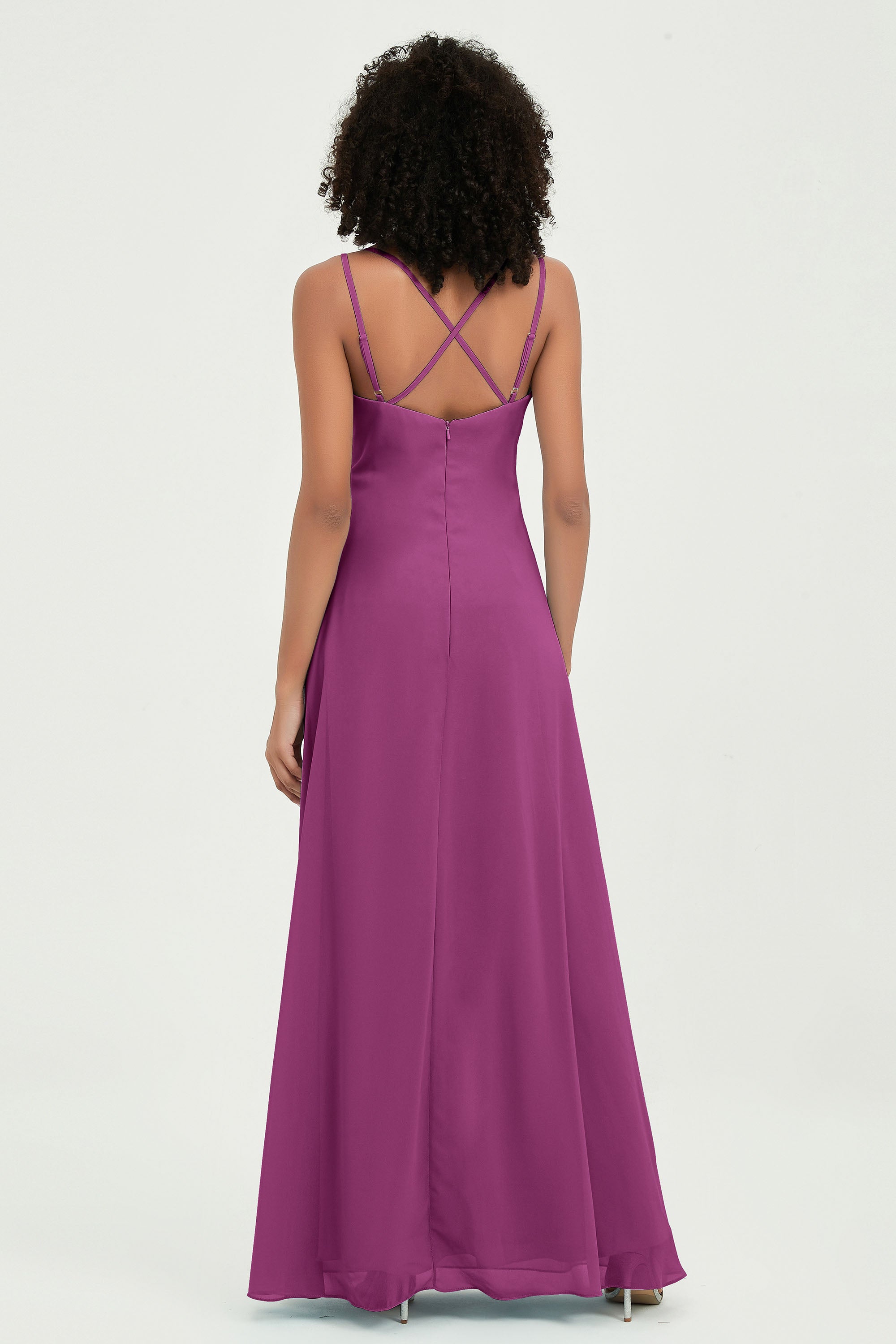 Maxi Chiffon Women's Formal Evening Dresses V Neck Bridesmaid Gowns Dress