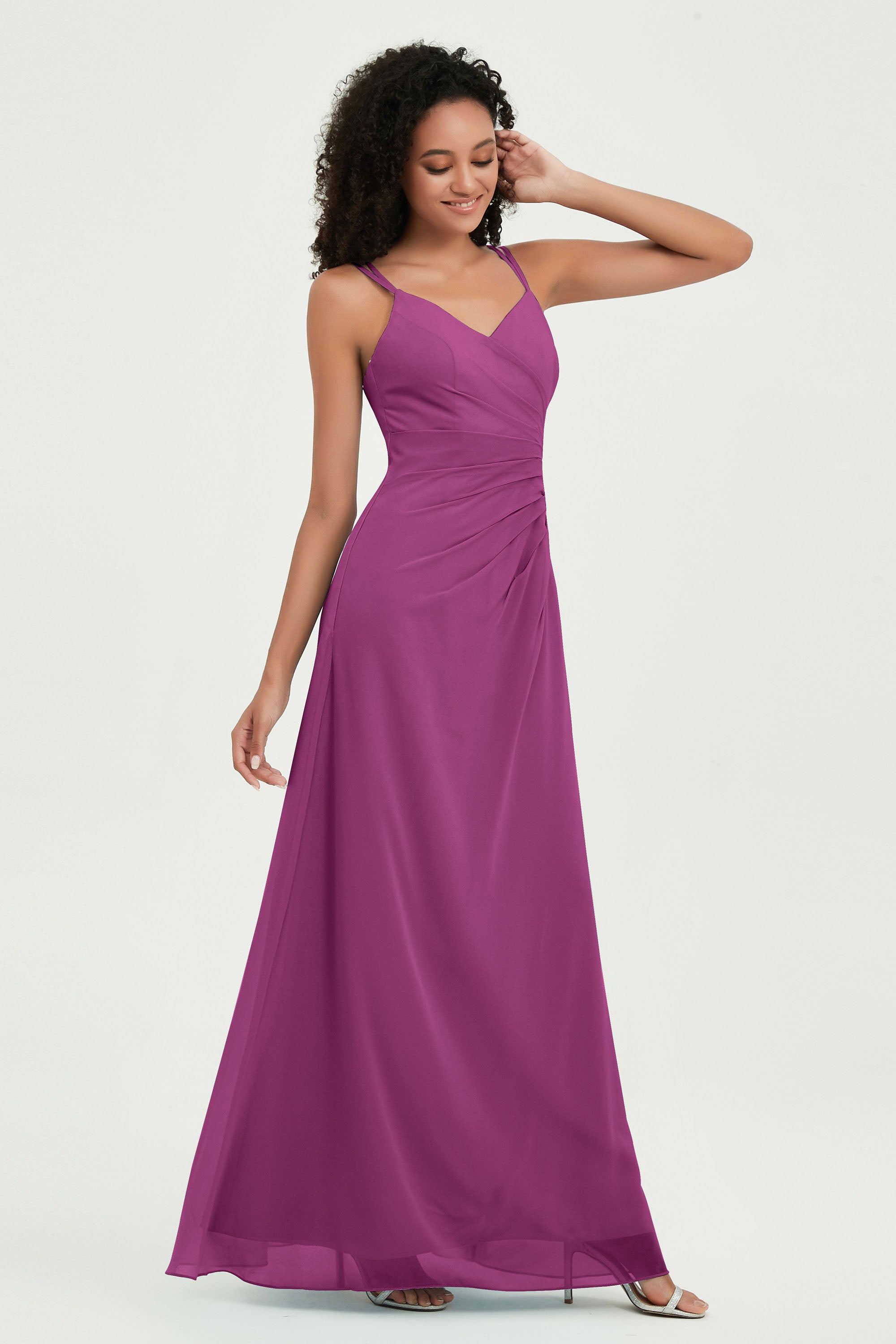 Maxi Chiffon Women's Formal Evening Dresses V Neck Bridesmaid Gowns Dress