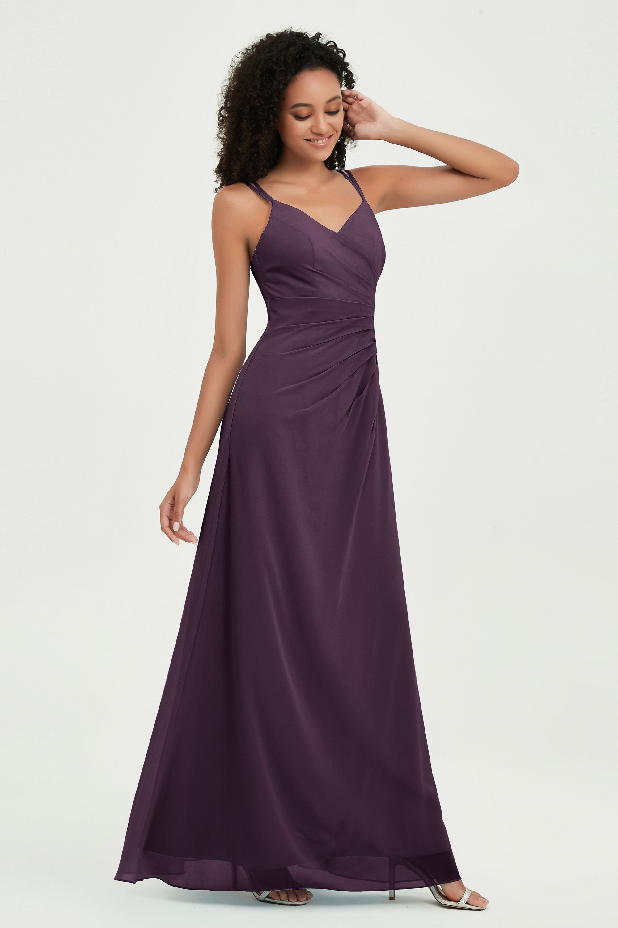 Maxi Chiffon Women's Formal Evening Dresses V Neck Bridesmaid Gowns Dress