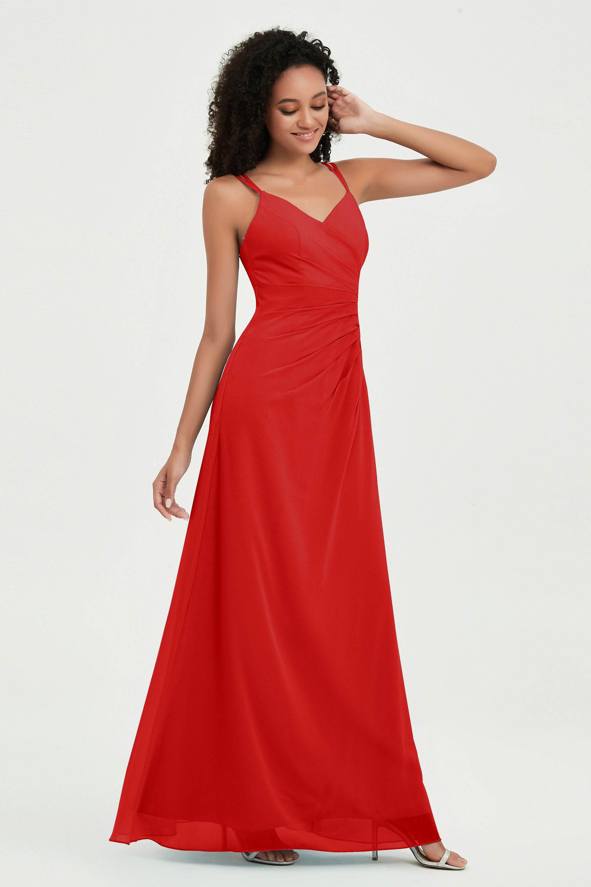 Maxi Chiffon Women's Formal Evening Dresses V Neck Bridesmaid Gowns Dress