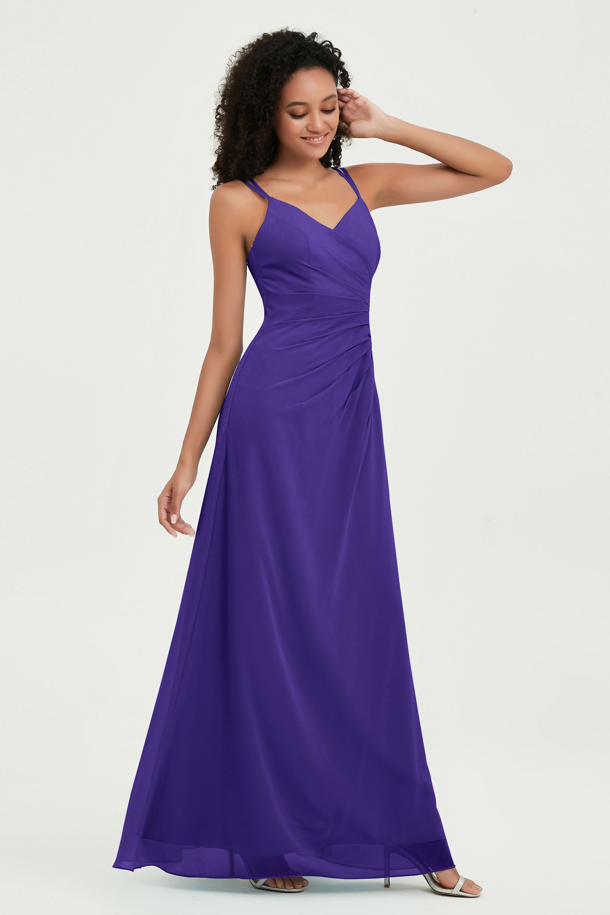 Maxi Chiffon Women's Formal Evening Dresses V Neck Bridesmaid Gowns Dress