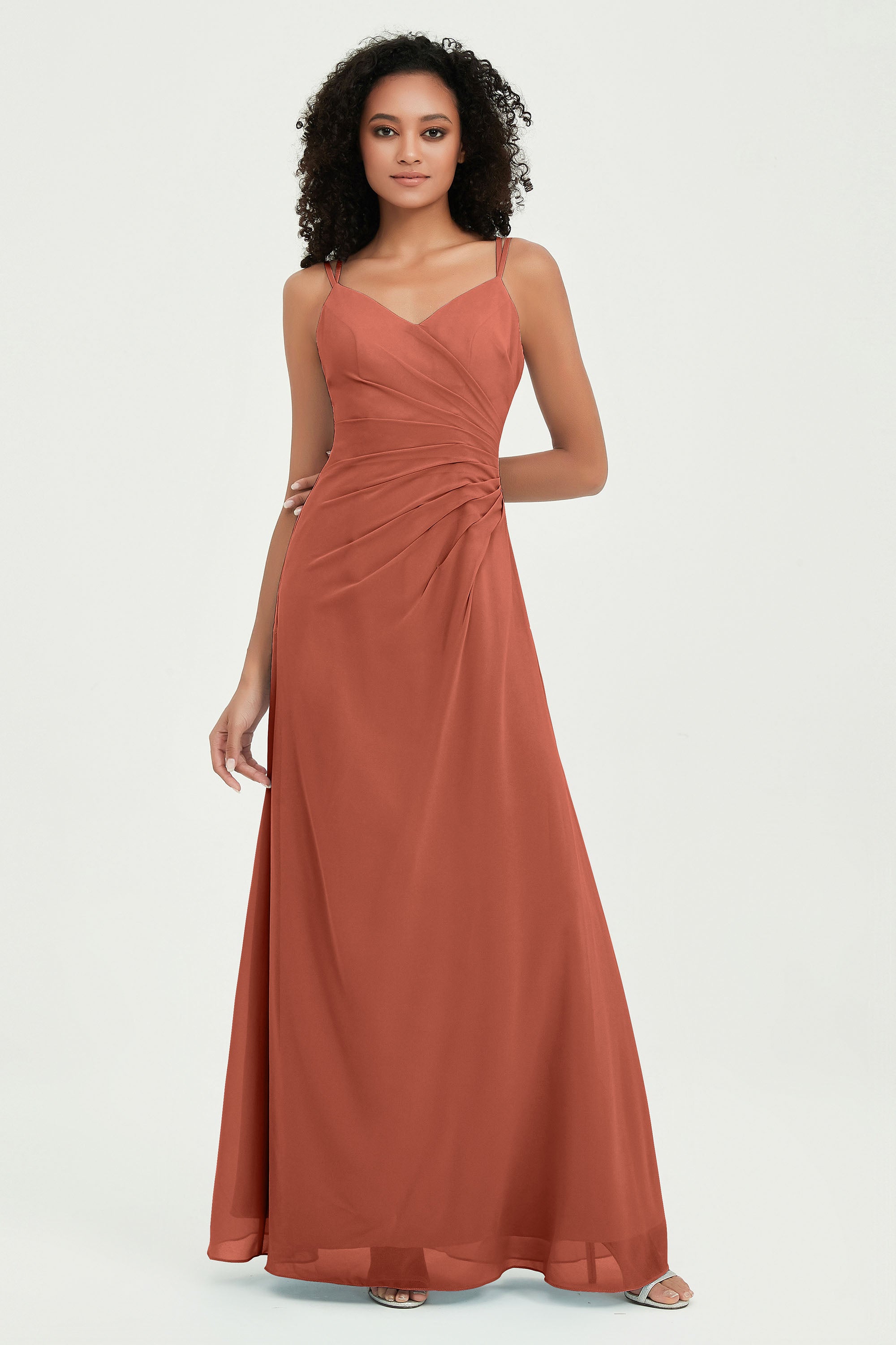 Maxi Chiffon Women's Formal Evening Dresses V Neck Bridesmaid Gowns Dress