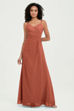Maxi Chiffon Women's Formal Evening Dresses V Neck Bridesmaid Gowns Dress
