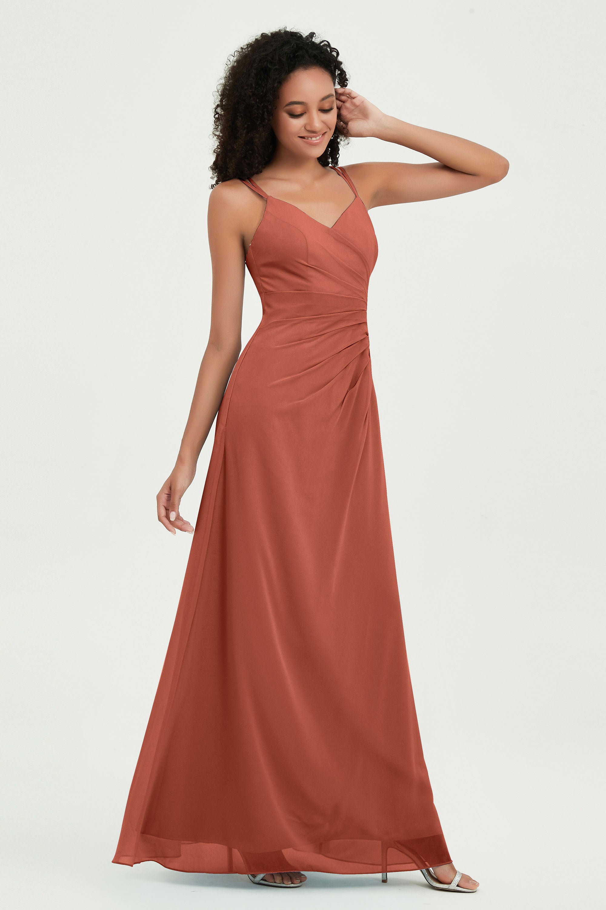 Maxi Chiffon Women's Formal Evening Dresses V Neck Bridesmaid Gowns Dress