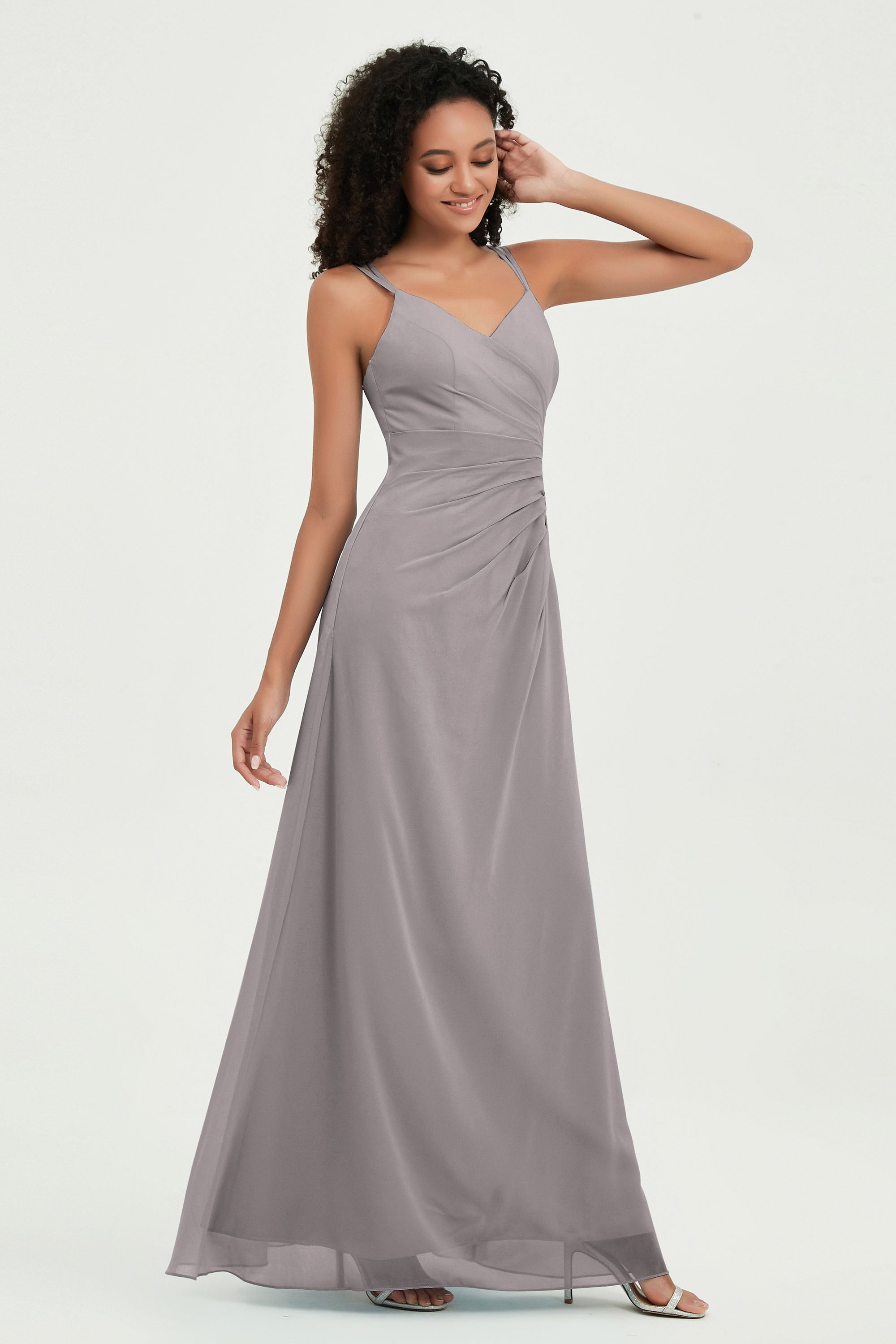 Maxi Chiffon Women's Formal Evening Dresses V Neck Bridesmaid Gowns Dress