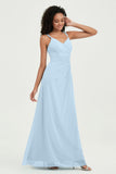 Maxi Chiffon Women's Formal Evening Dresses V Neck Bridesmaid Gowns Dress