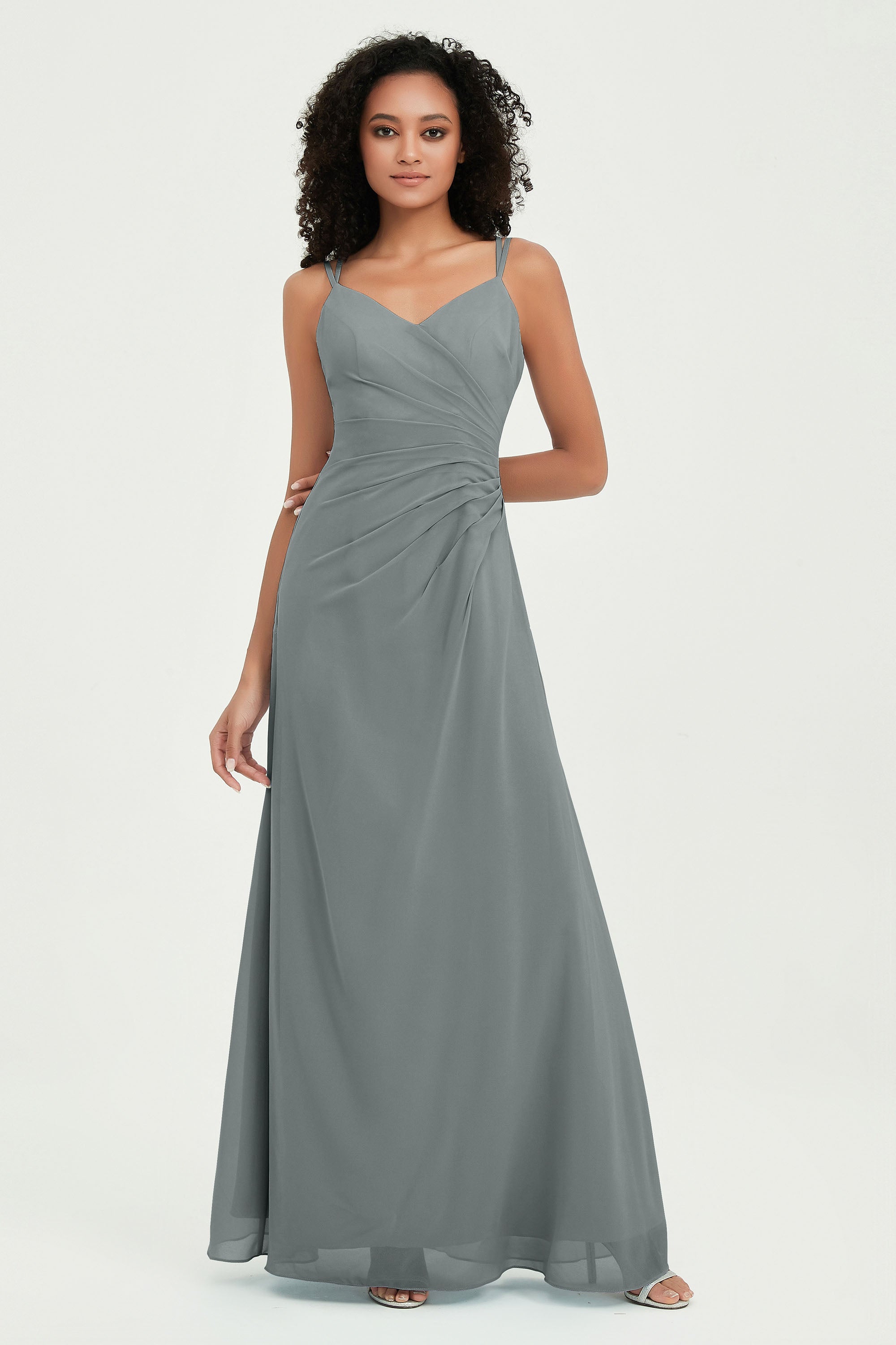 Maxi Chiffon Women's Formal Evening Dresses V Neck Bridesmaid Gowns Dress