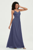 Maxi Chiffon Women's Formal Evening Dresses V Neck Bridesmaid Gowns Dress