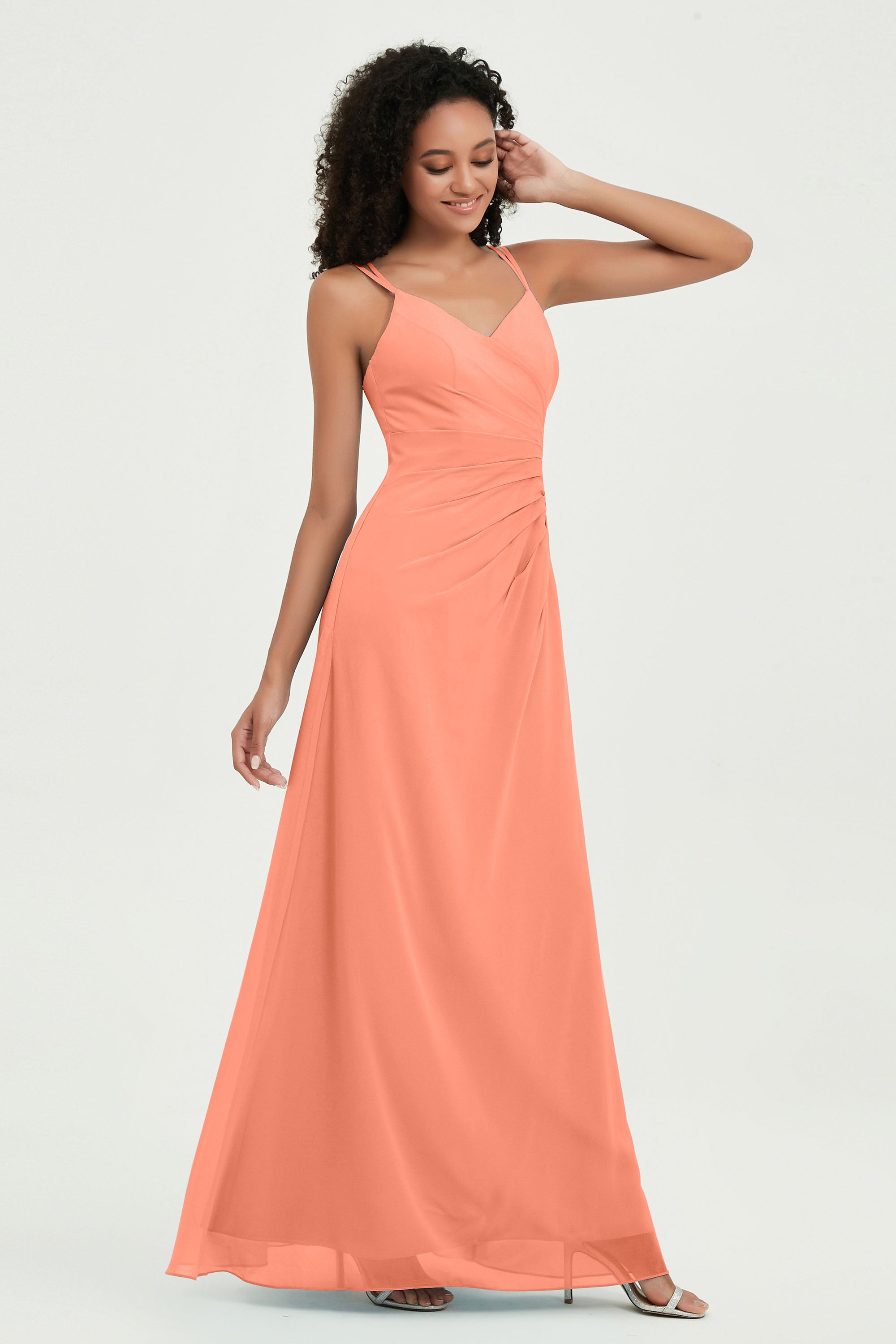 Maxi Chiffon Women's Formal Evening Dresses V Neck Bridesmaid Gowns Dress