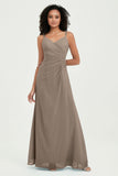 Maxi Chiffon Women's Formal Evening Dresses V Neck Bridesmaid Gowns Dress