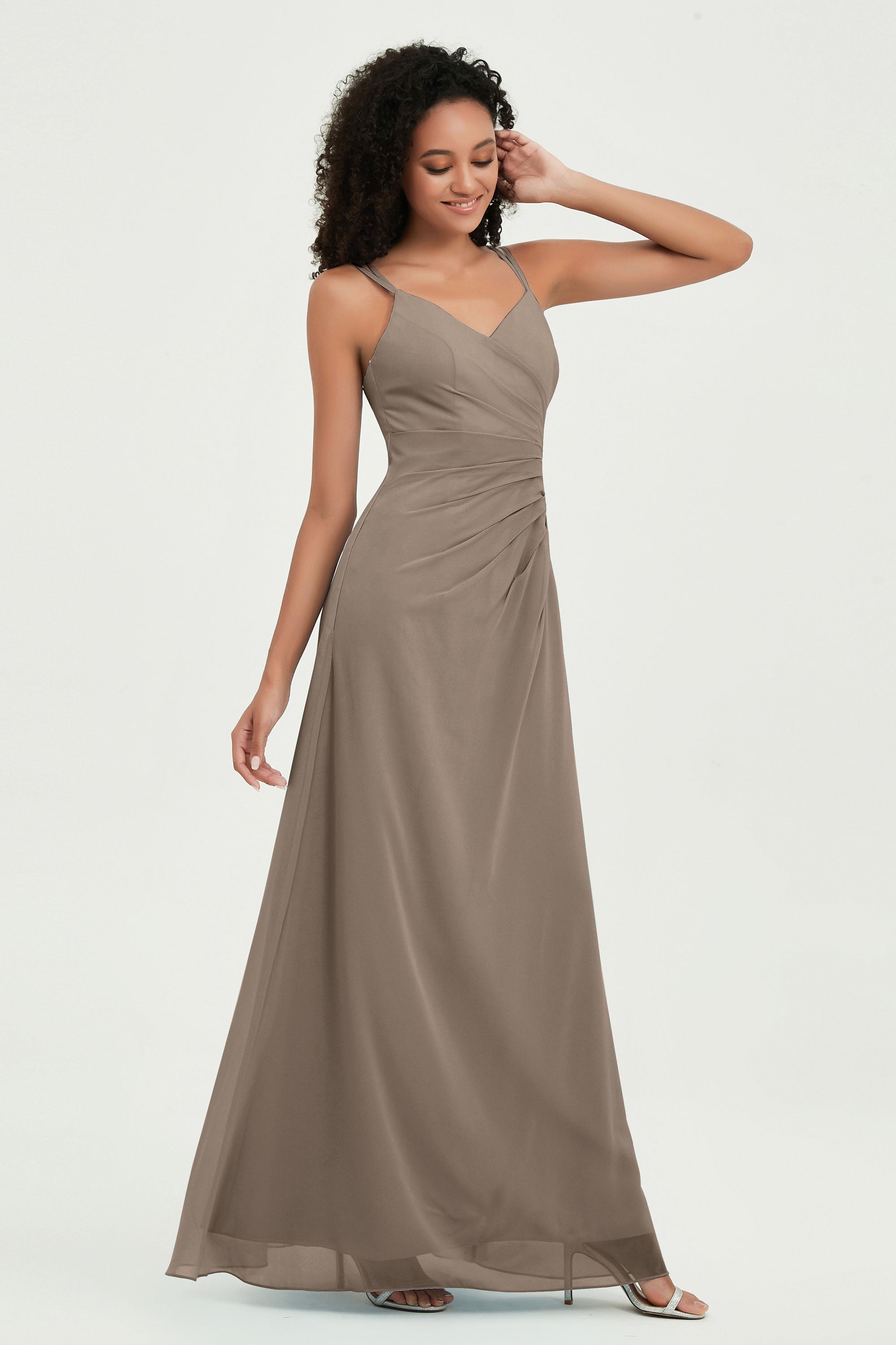 Maxi Chiffon Women's Formal Evening Dresses V Neck Bridesmaid Gowns Dress