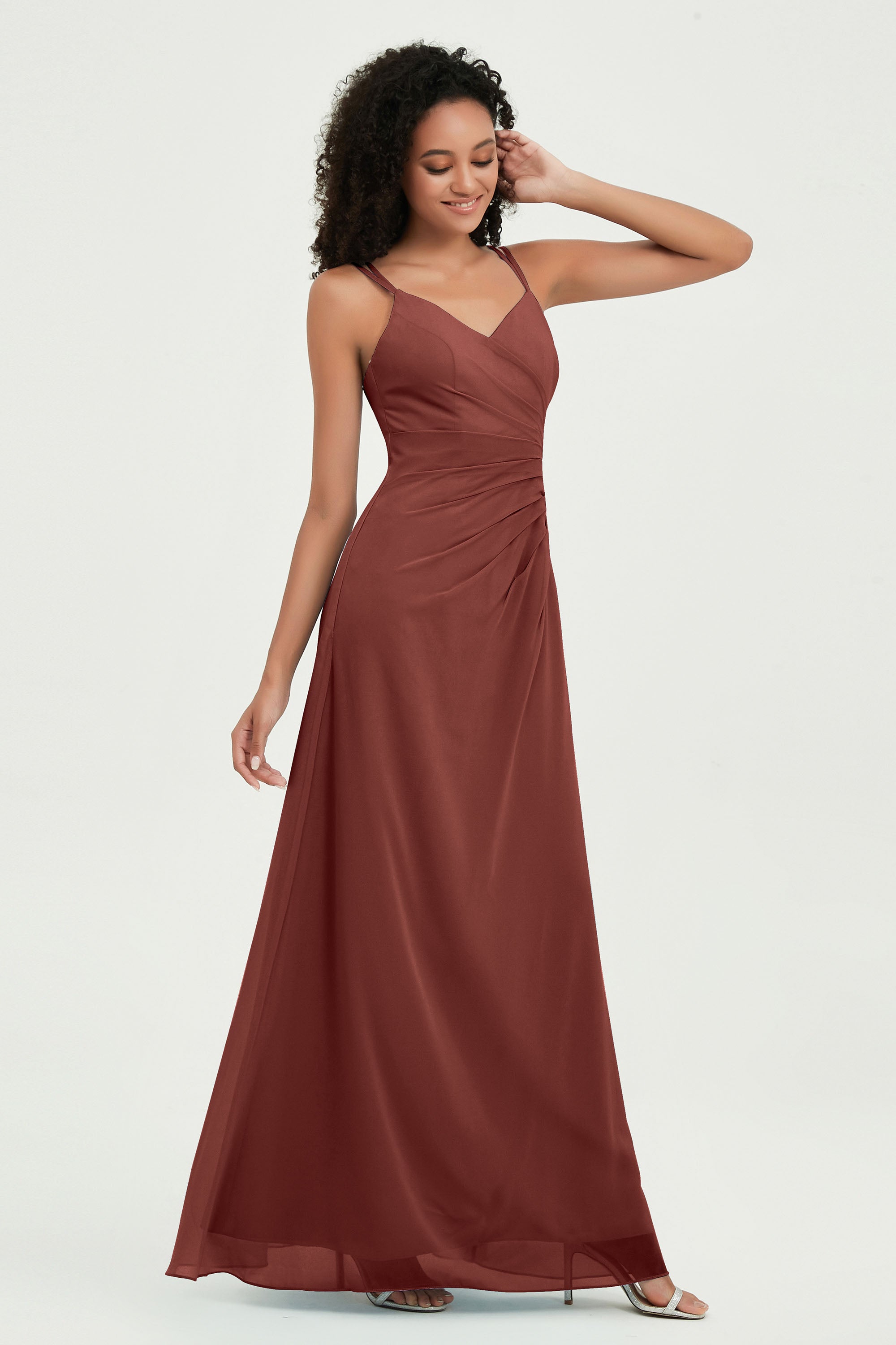 Maxi Chiffon Women's Formal Evening Dresses V Neck Bridesmaid Gowns Dress