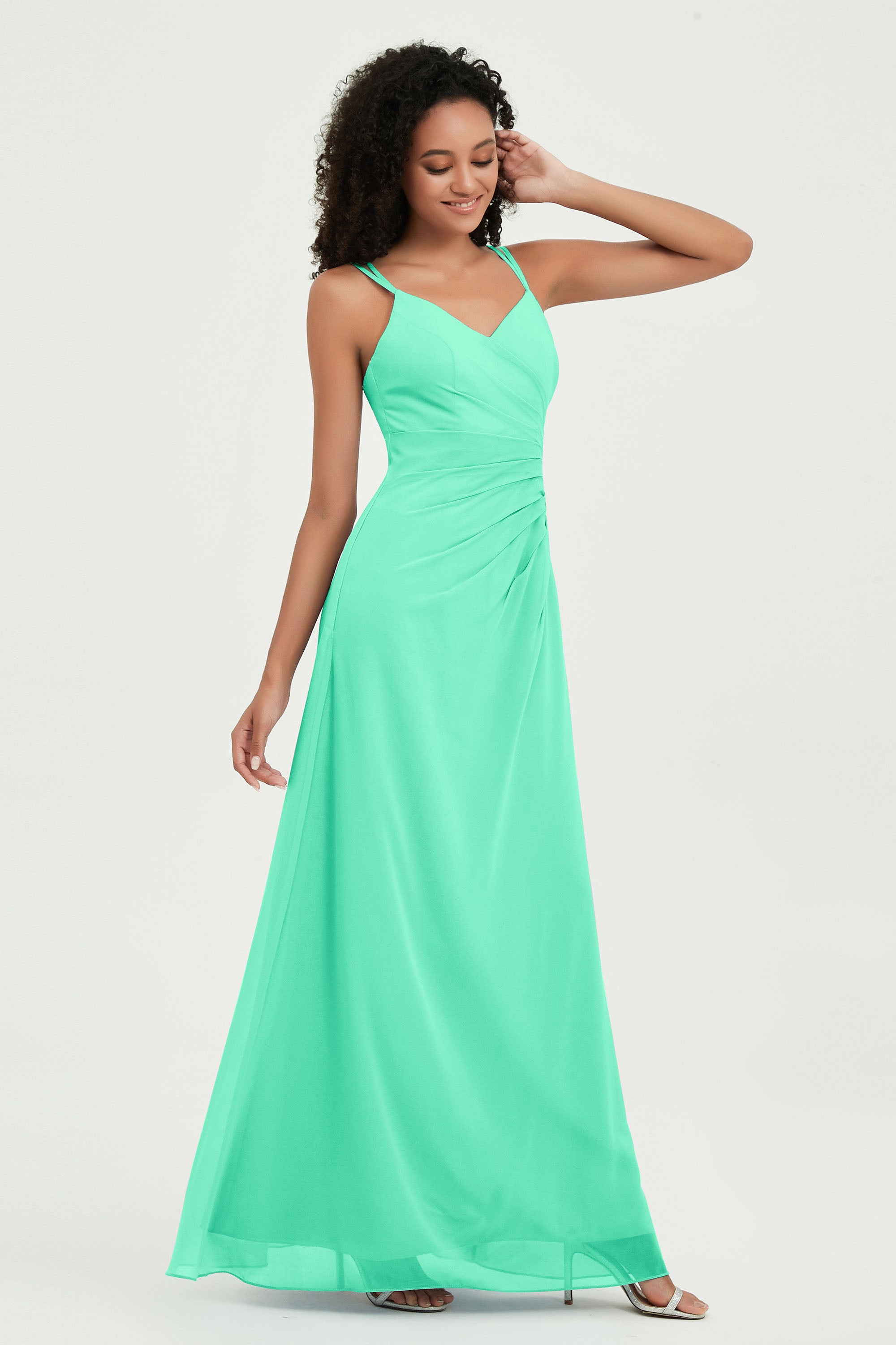 Maxi Chiffon Women's Formal Evening Dresses V Neck Bridesmaid Gowns Dress