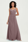 Maxi Chiffon Women's Formal Evening Dresses V Neck Bridesmaid Gowns Dress