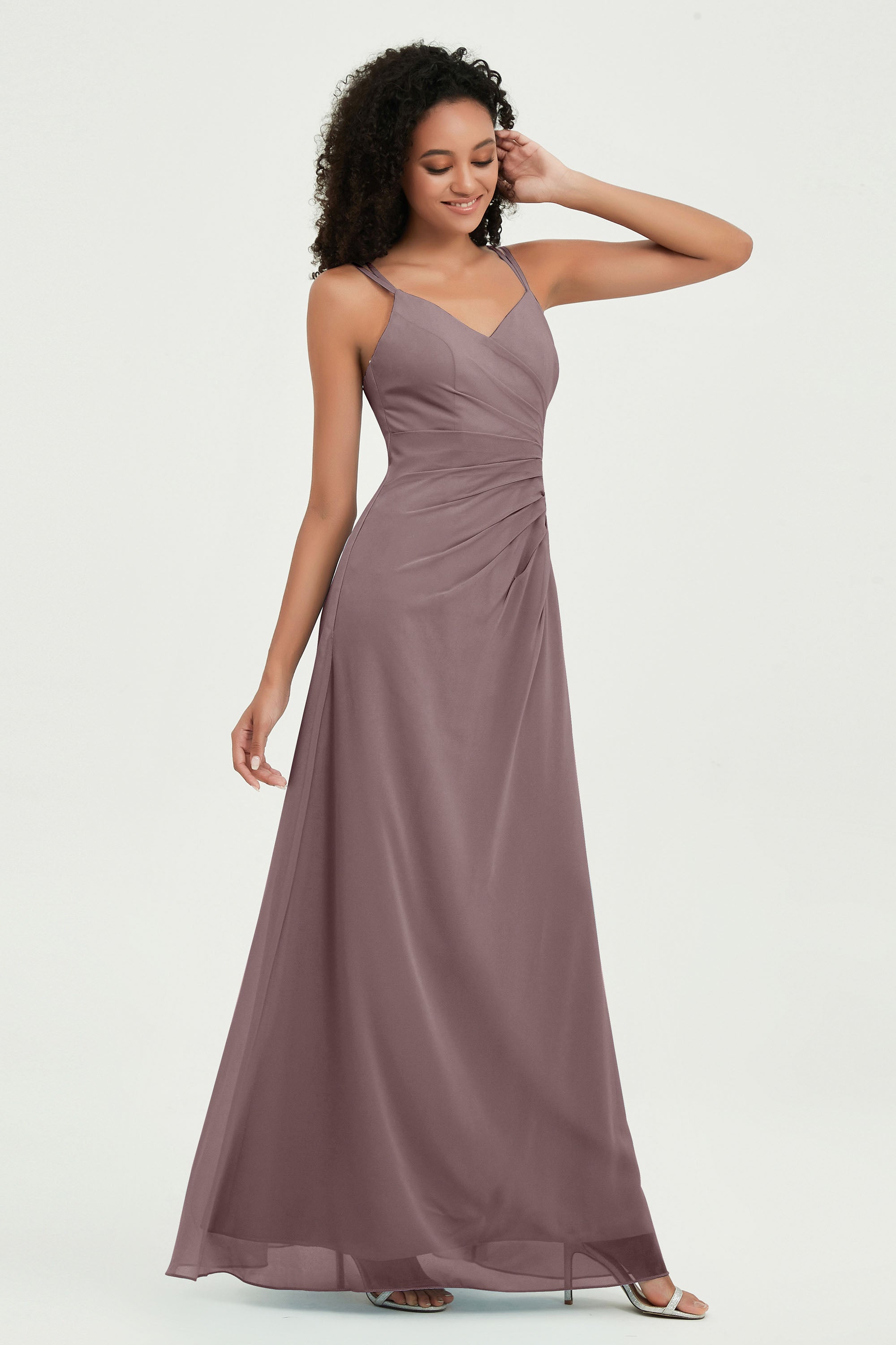 Maxi Chiffon Women's Formal Evening Dresses V Neck Bridesmaid Gowns Dress