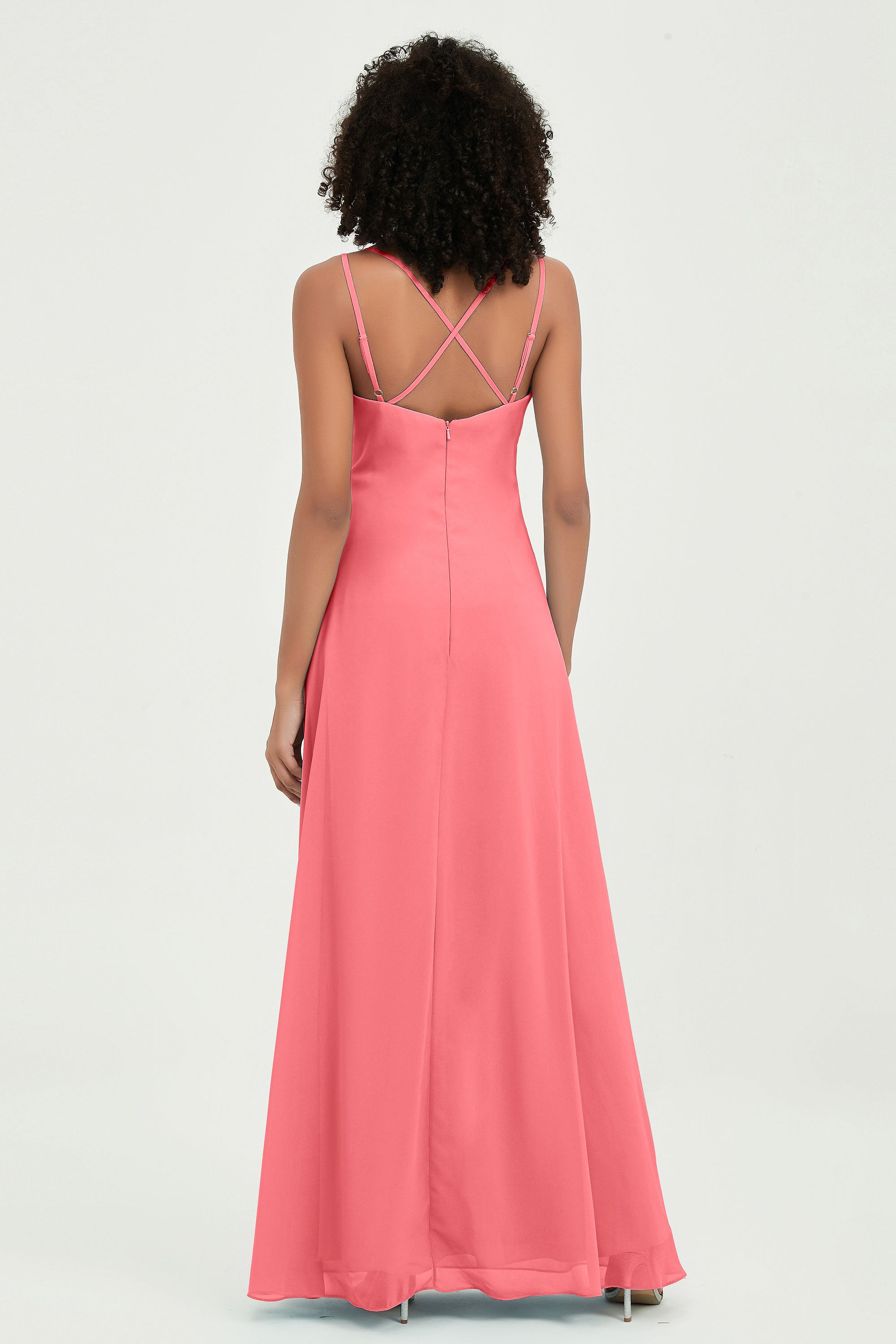 Maxi Chiffon Women's Formal Evening Dresses V Neck Bridesmaid Gowns Dress