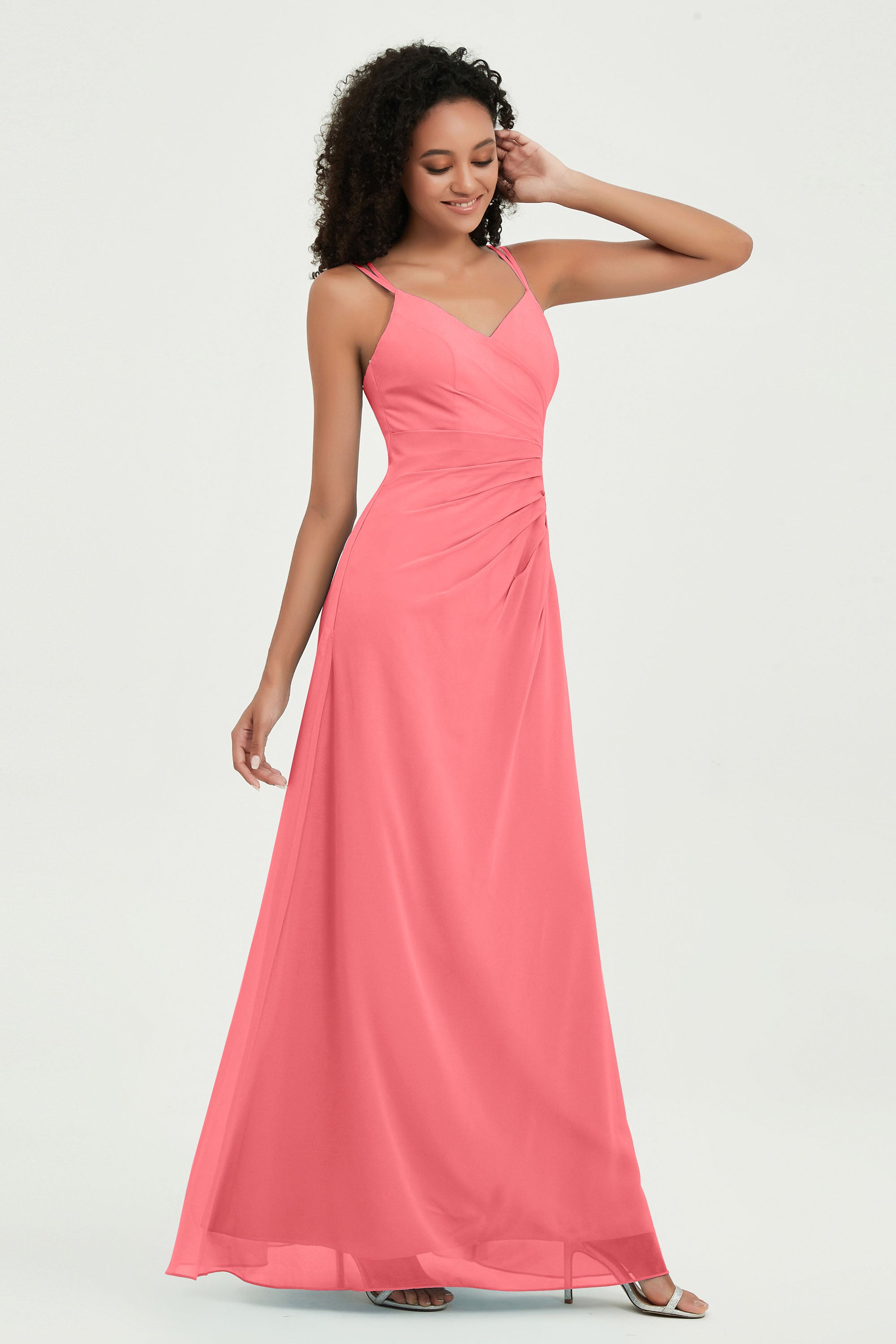 Maxi Chiffon Women's Formal Evening Dresses V Neck Bridesmaid Gowns Dress