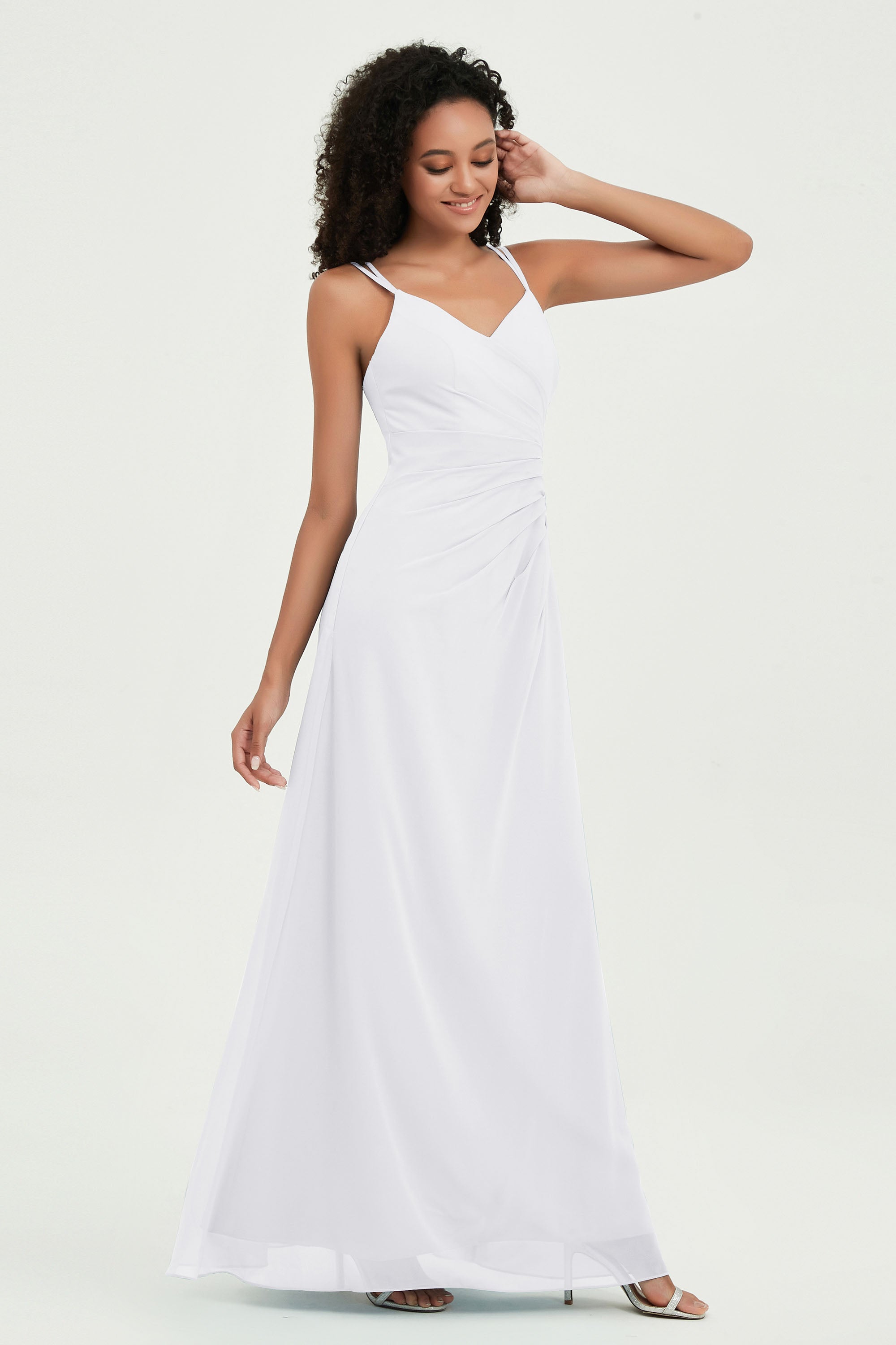 Maxi Chiffon Women's Formal Evening Dresses V Neck Bridesmaid Gowns Dress
