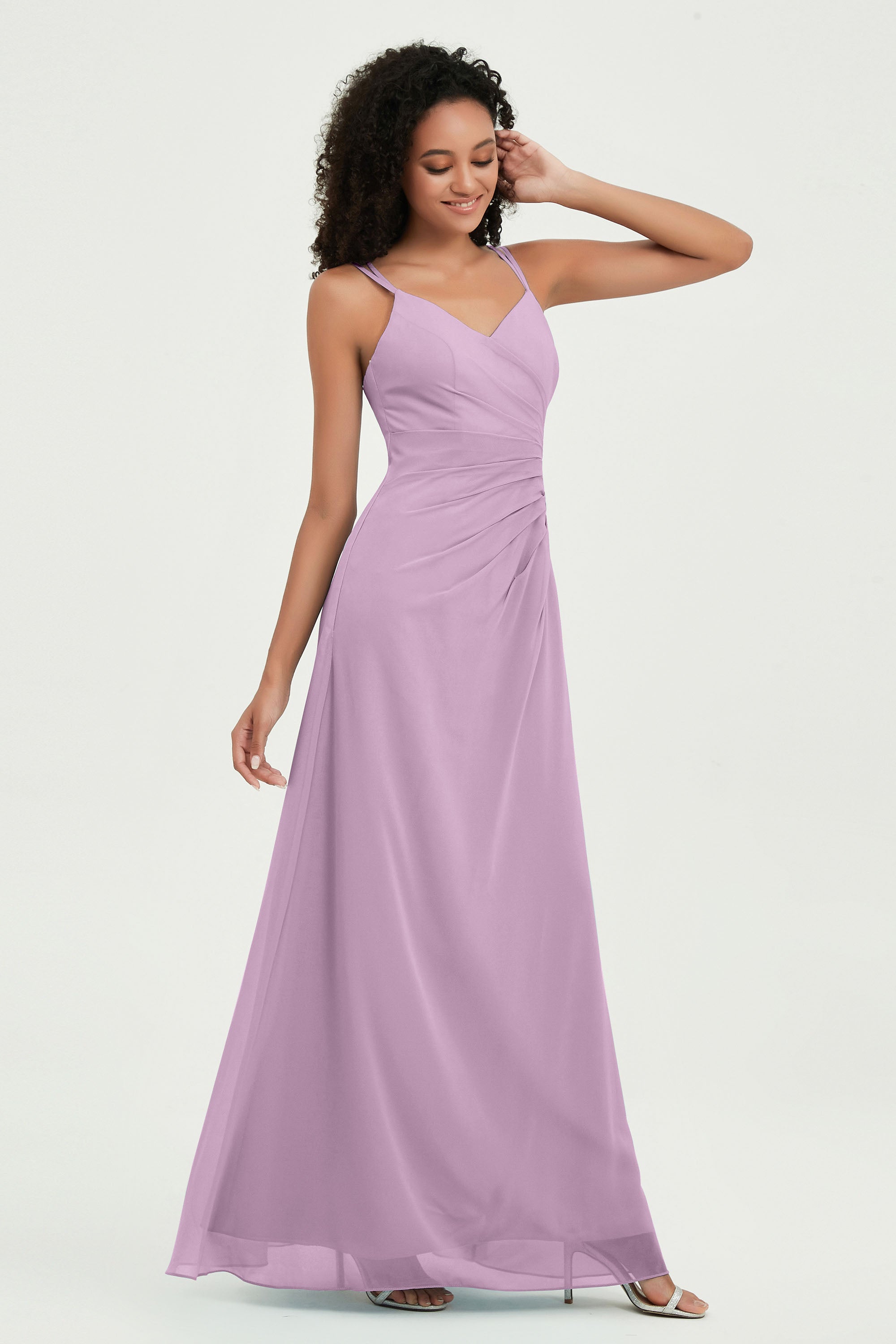 Maxi Chiffon Women's Formal Evening Dresses V Neck Bridesmaid Gowns Dress