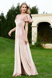 Velvet Flutter Sleeves Bridesmaid Dress Ruched Long Formal Evening Prom Dresses Gowns