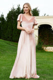 Velvet Flutter Sleeves Bridesmaid Dress Ruched Long Formal Evening Prom Dresses Gowns