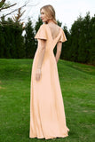 Velvet Flutter Sleeves Bridesmaid Dress Ruched Long Formal Evening Prom Dresses Gowns
