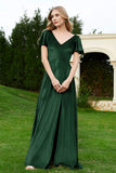 Velvet Flutter Sleeves Bridesmaid Dress Ruched Long Formal Evening Prom Dresses Gowns