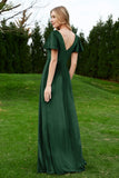 Velvet Flutter Sleeves Bridesmaid Dress Ruched Long Formal Evening Prom Dresses Gowns