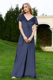 Velvet Flutter Sleeves Bridesmaid Dress Ruched Long Formal Evening Prom Dresses Gowns