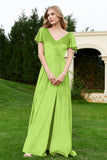 Velvet Flutter Sleeves Bridesmaid Dress Ruched Long Formal Evening Prom Dresses Gowns