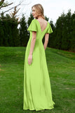 Velvet Flutter Sleeves Bridesmaid Dress Ruched Long Formal Evening Prom Dresses Gowns