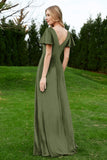 Velvet Flutter Sleeves Bridesmaid Dress Ruched Long Formal Evening Prom Dresses Gowns