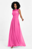 Illusion scoop neckline Chiffon bridesmaid dresses women's formal evening dress gowns