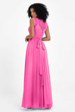 Illusion scoop neckline Chiffon bridesmaid dresses women's formal evening dress gowns