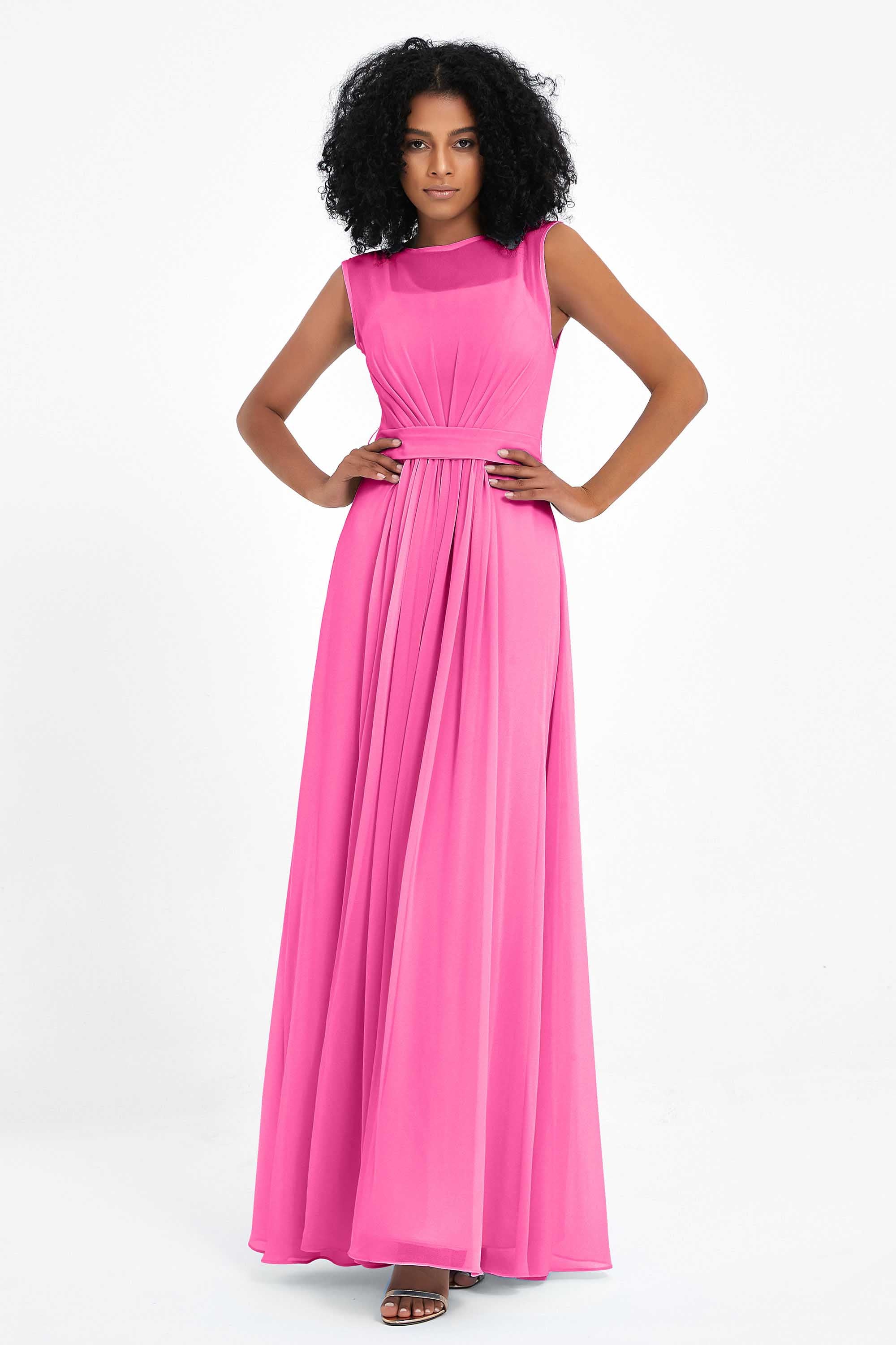 Illusion scoop neckline Chiffon bridesmaid dresses women's formal evening dress gowns