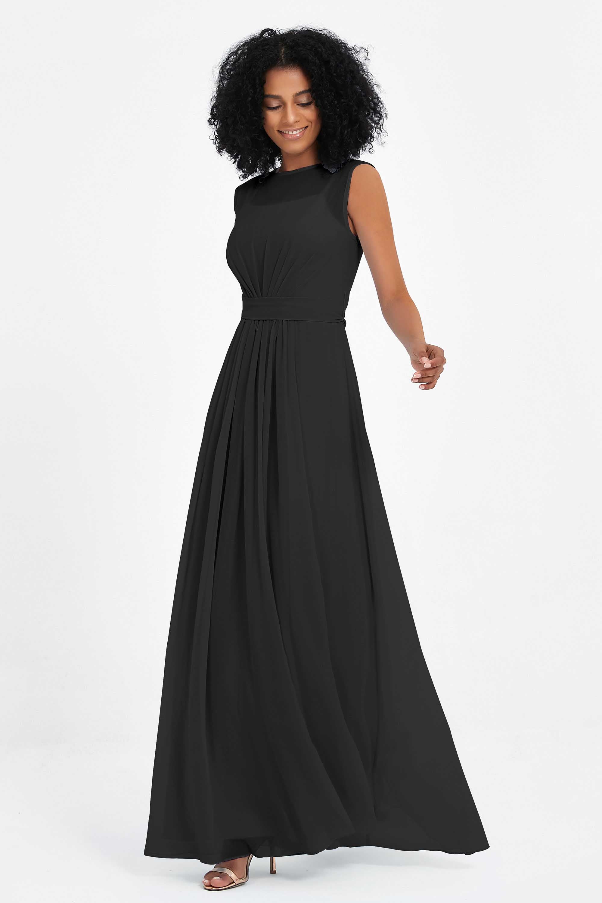 Illusion scoop neckline Chiffon bridesmaid dresses women's formal evening dress gowns