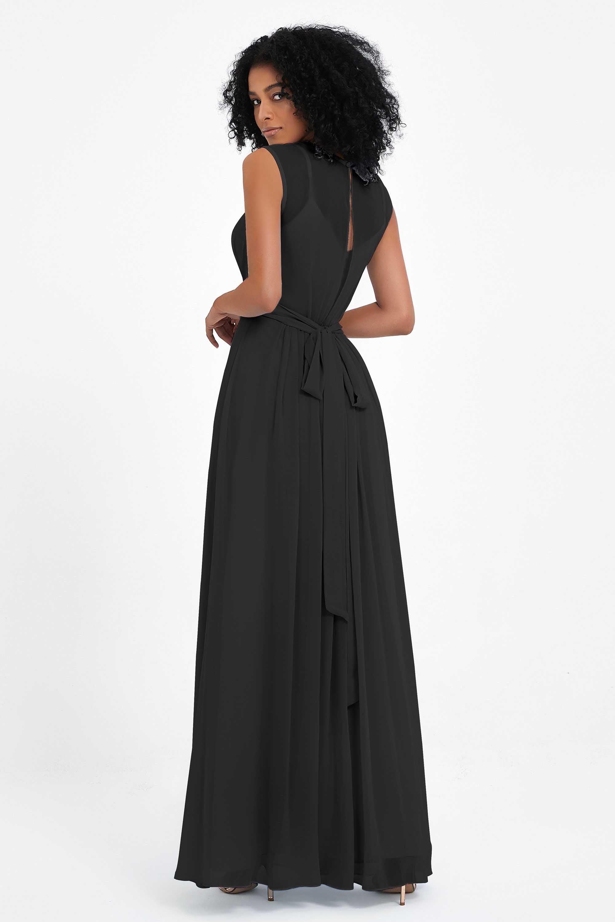 Illusion scoop neckline Chiffon bridesmaid dresses women's formal evening dress gowns