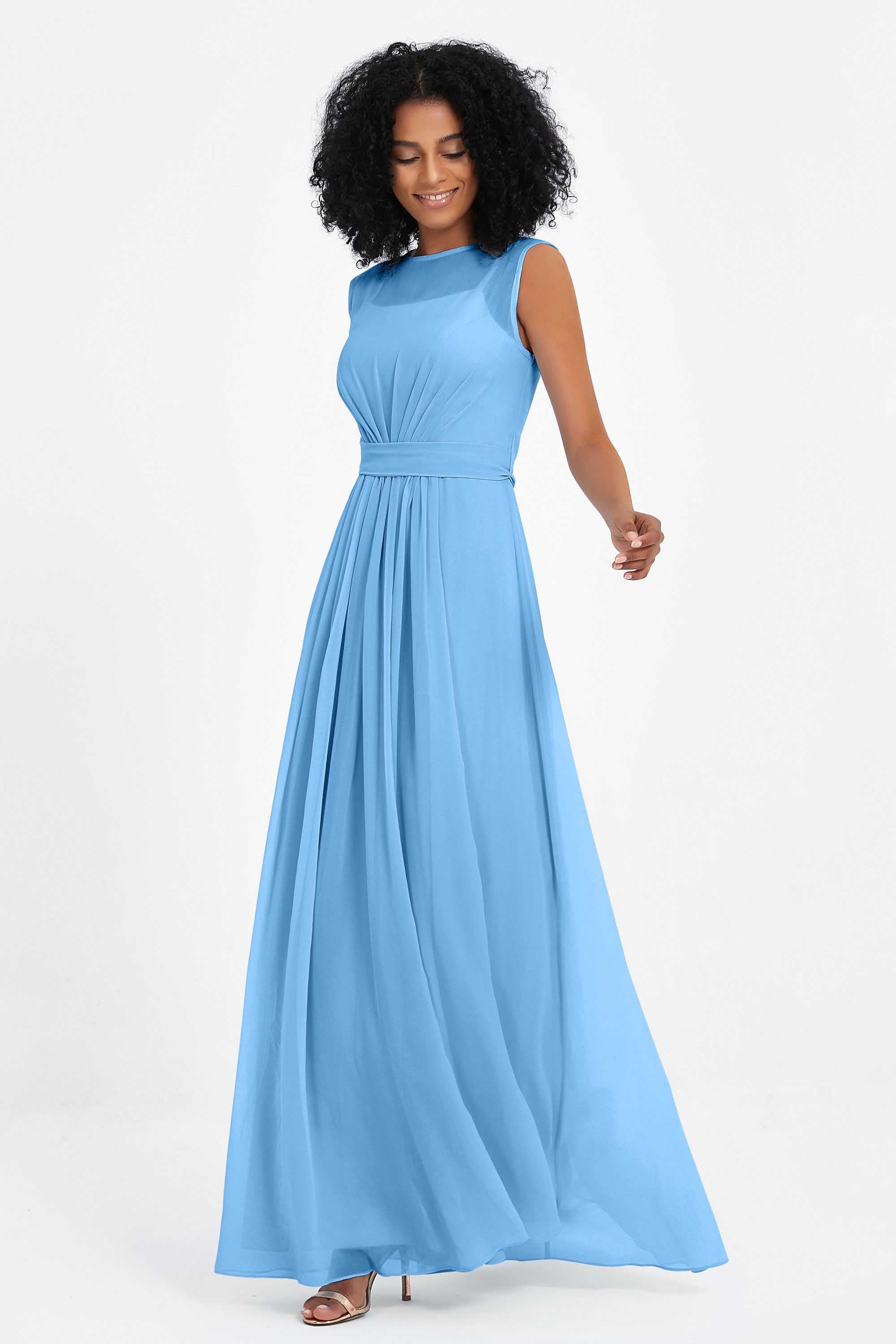Illusion scoop neckline Chiffon bridesmaid dresses women's formal evening dress gowns